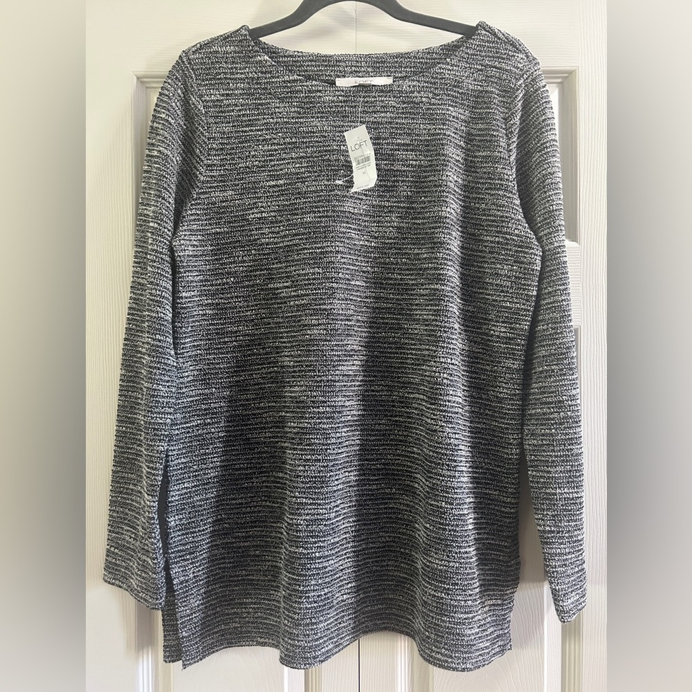 Loft Shirt Women’s Size M Black Tweed Top Textured Long Sleeves Workwear NWT